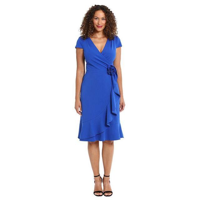 Womens London Times Rosette Wrap Cascade Ruffle Dress Blue Product Image