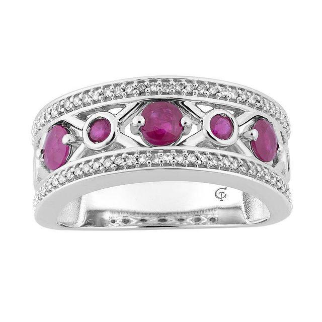 10k White Gold Ruby & 1/5 Carat T.W. Diamond X Ring, Womens 10k Whgold Product Image