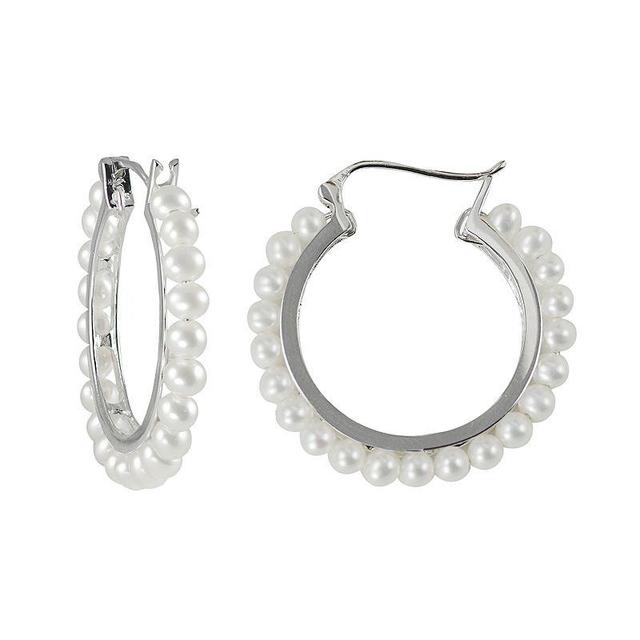 Sterling Silver Freshwater Cultured Pearl Hoop Earrings, Womens, White Product Image