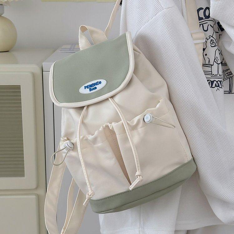 Flap Drawstring Panel Nylon Backpack Product Image