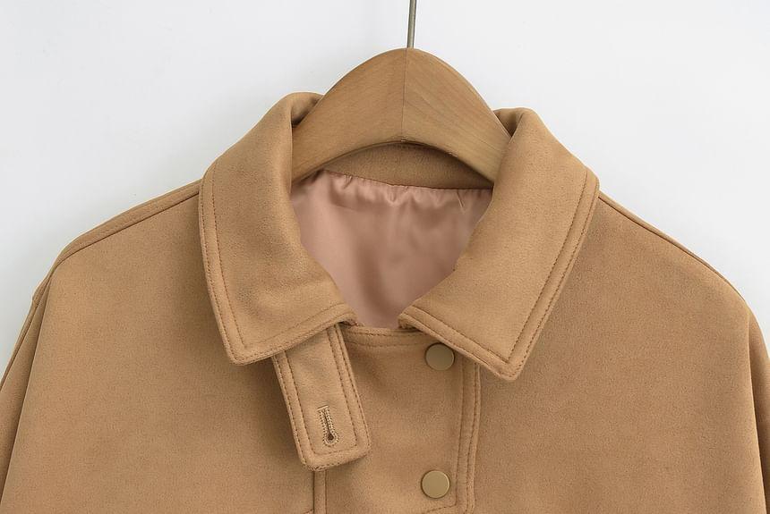 Plain Asymmetrical Faux Suede Zip Jacket Product Image