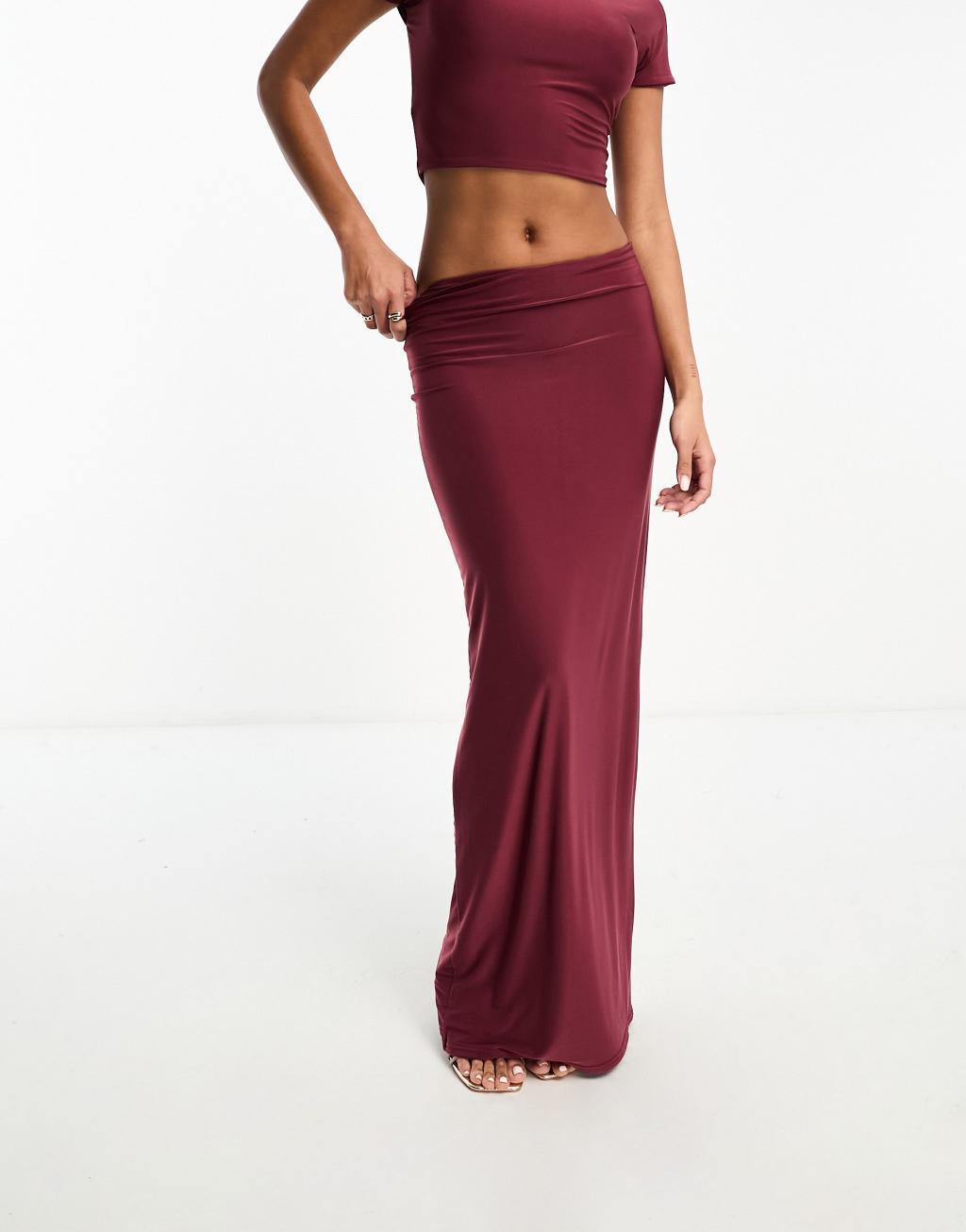 Kaiia slinky column maxi skirt in burgundy - part of a set Product Image