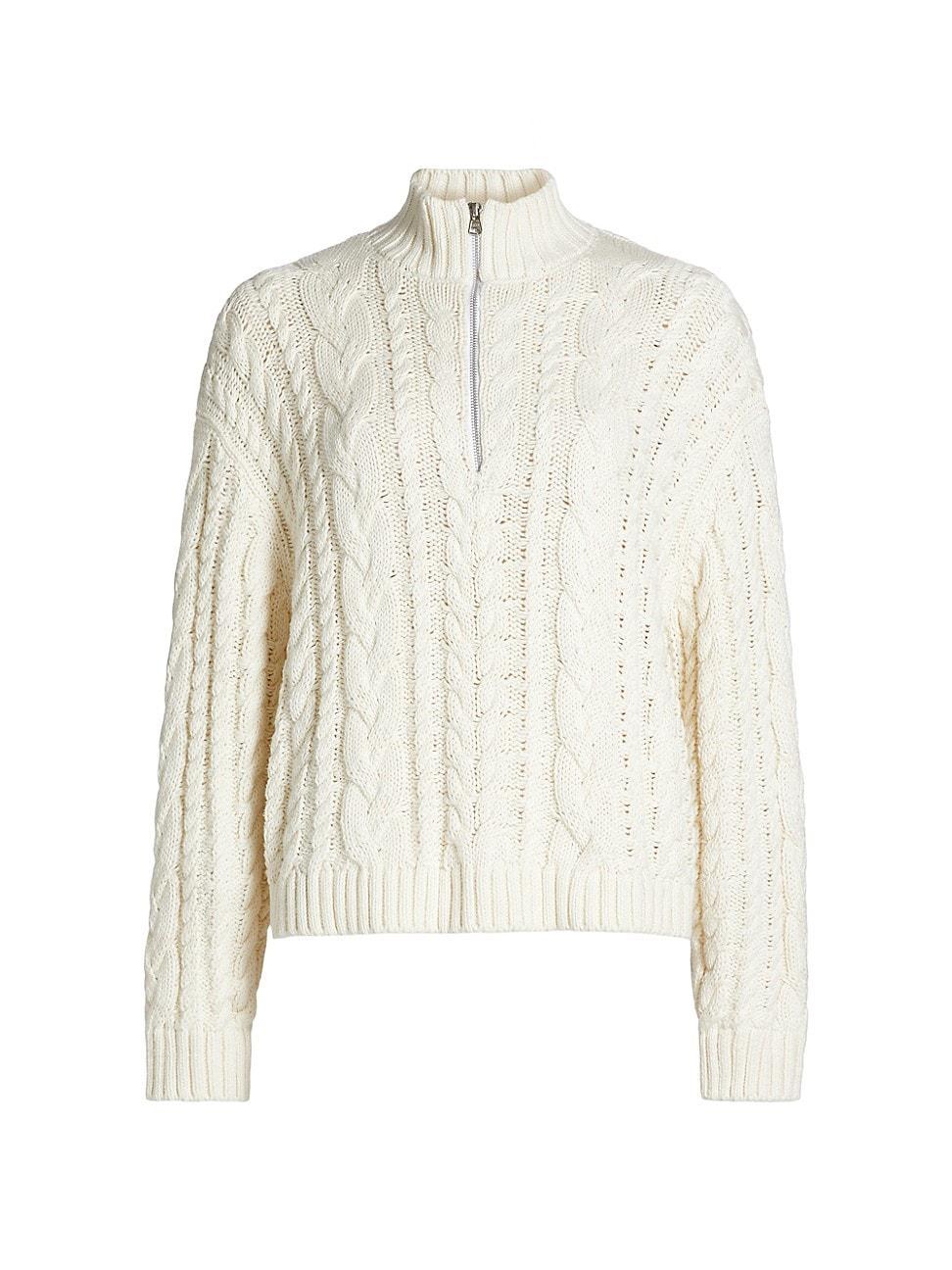 Womens Cotton Cable-Knit Zip Sweater product image