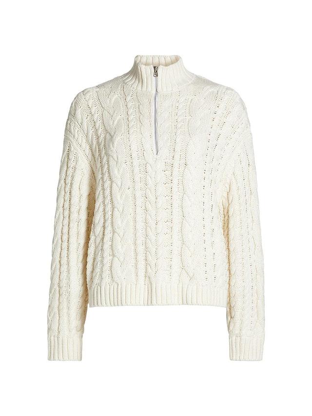 Womens Cotton Cable-Knit Zip Sweater Product Image