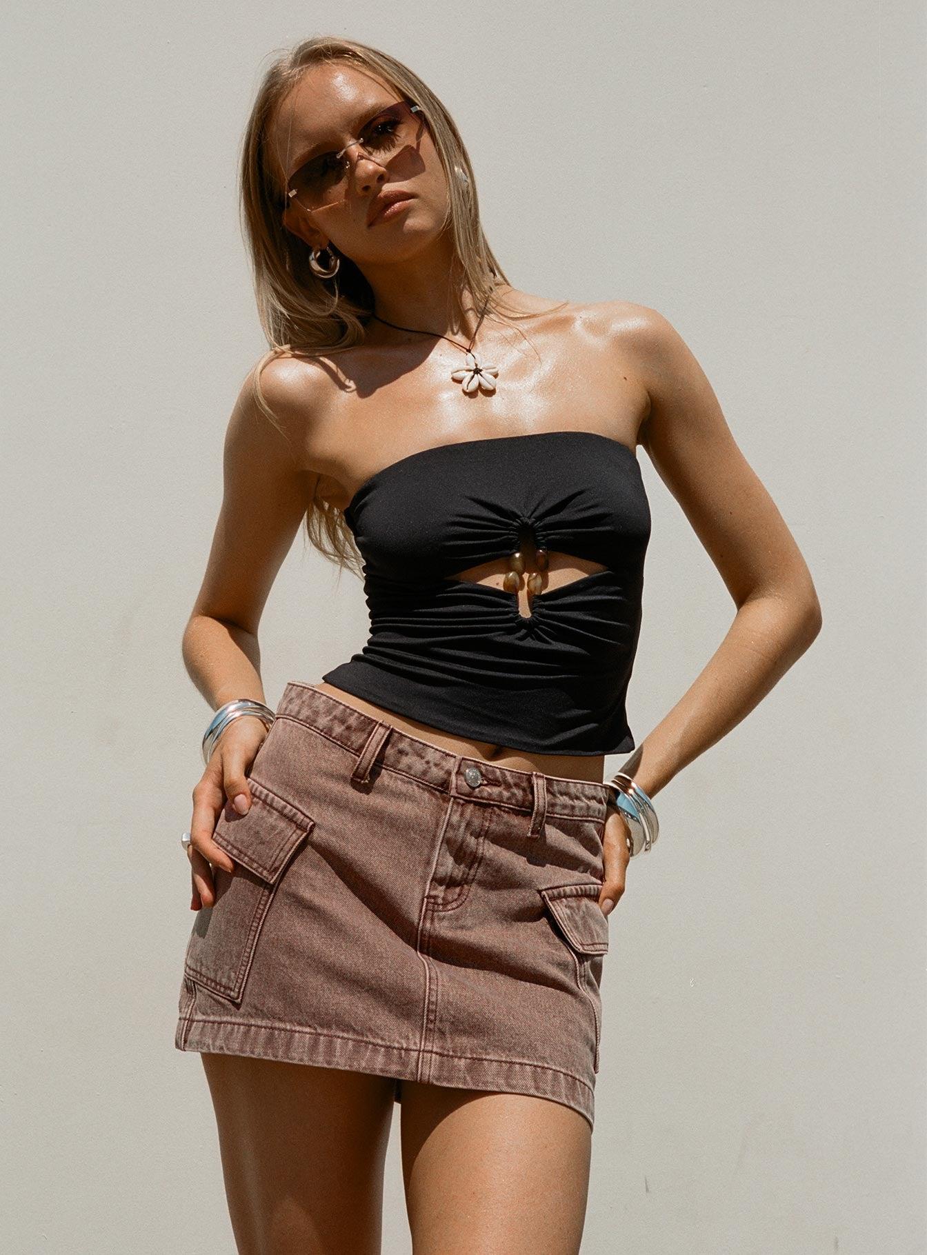 Zakai Cargo Denim Mini Skirt Brown Product Image