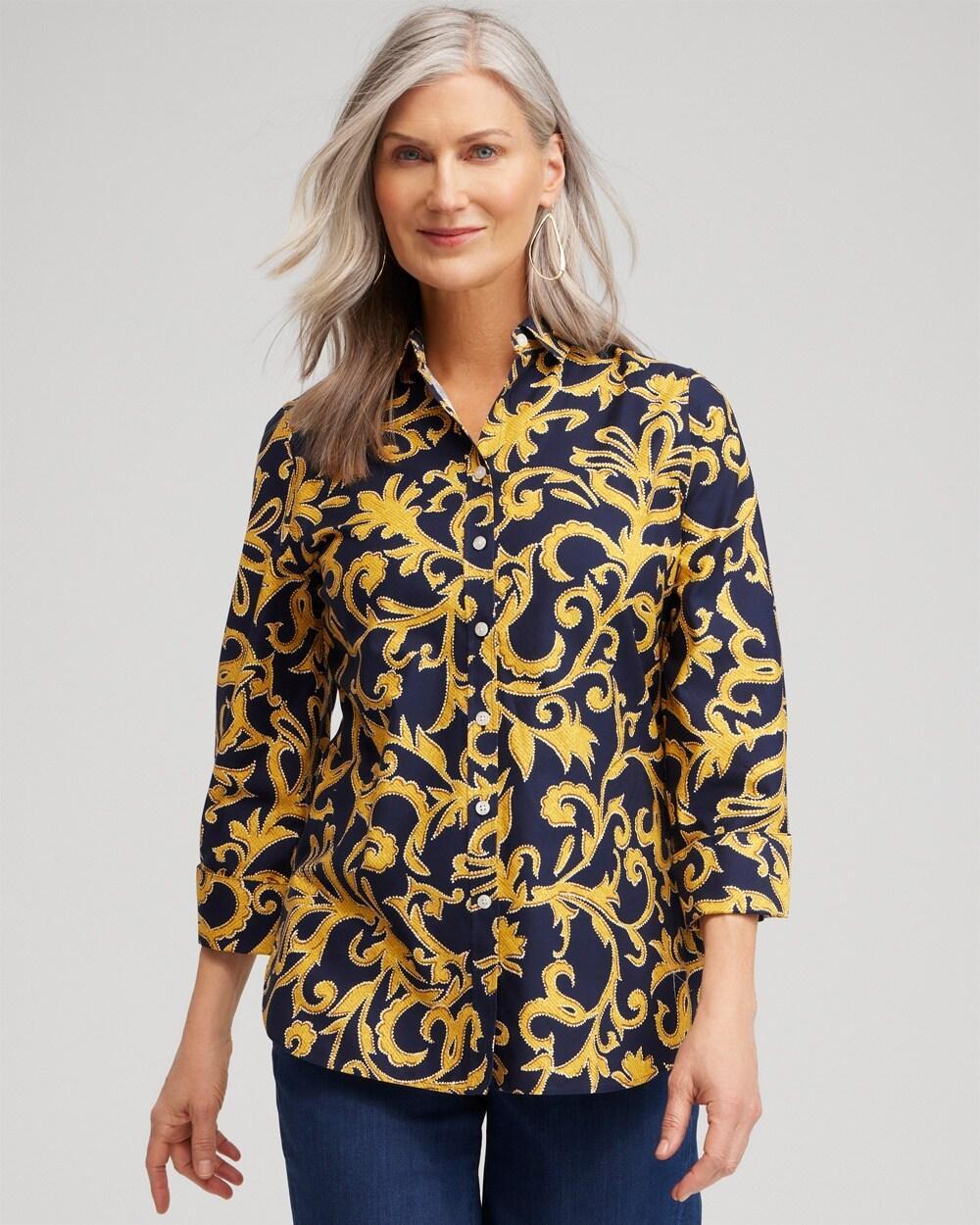 No Iron™ 3/4 Sleeve Filigree Print Shirt Product Image