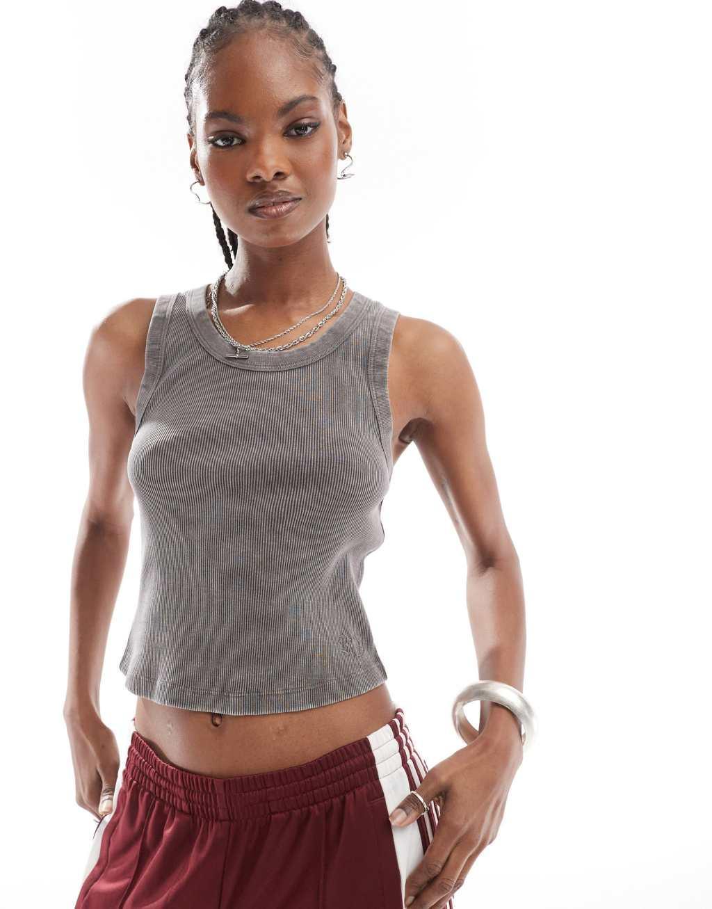 Reclaimed Vintage ribbed tank top in charcoal Product Image