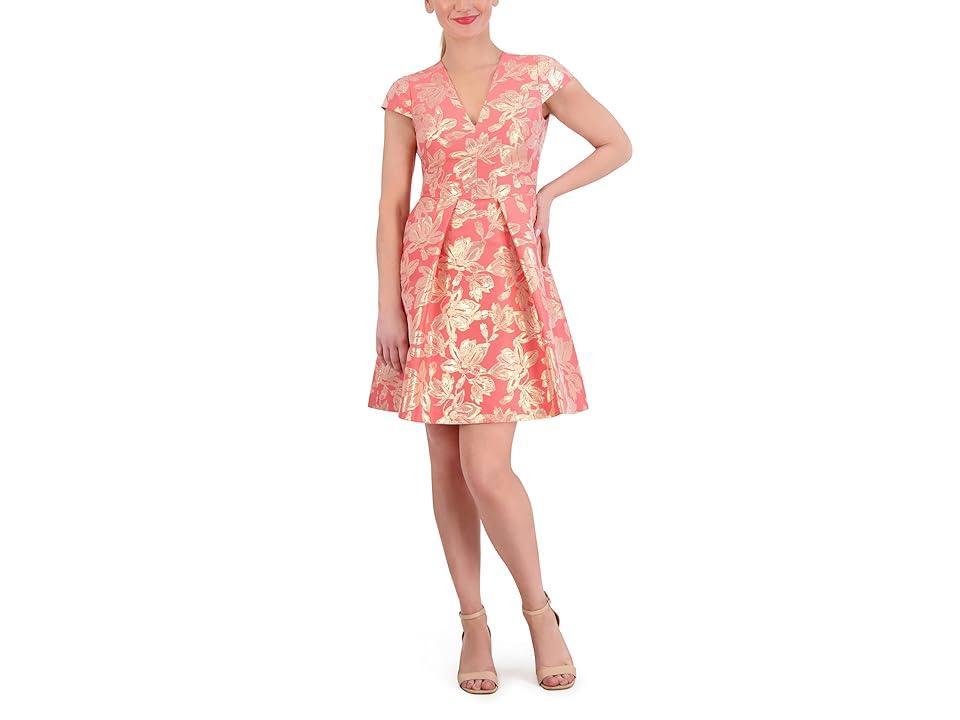 Vince Camuto Jacquard Cap Sleeve Fit and Flare Women's Dress Product Image