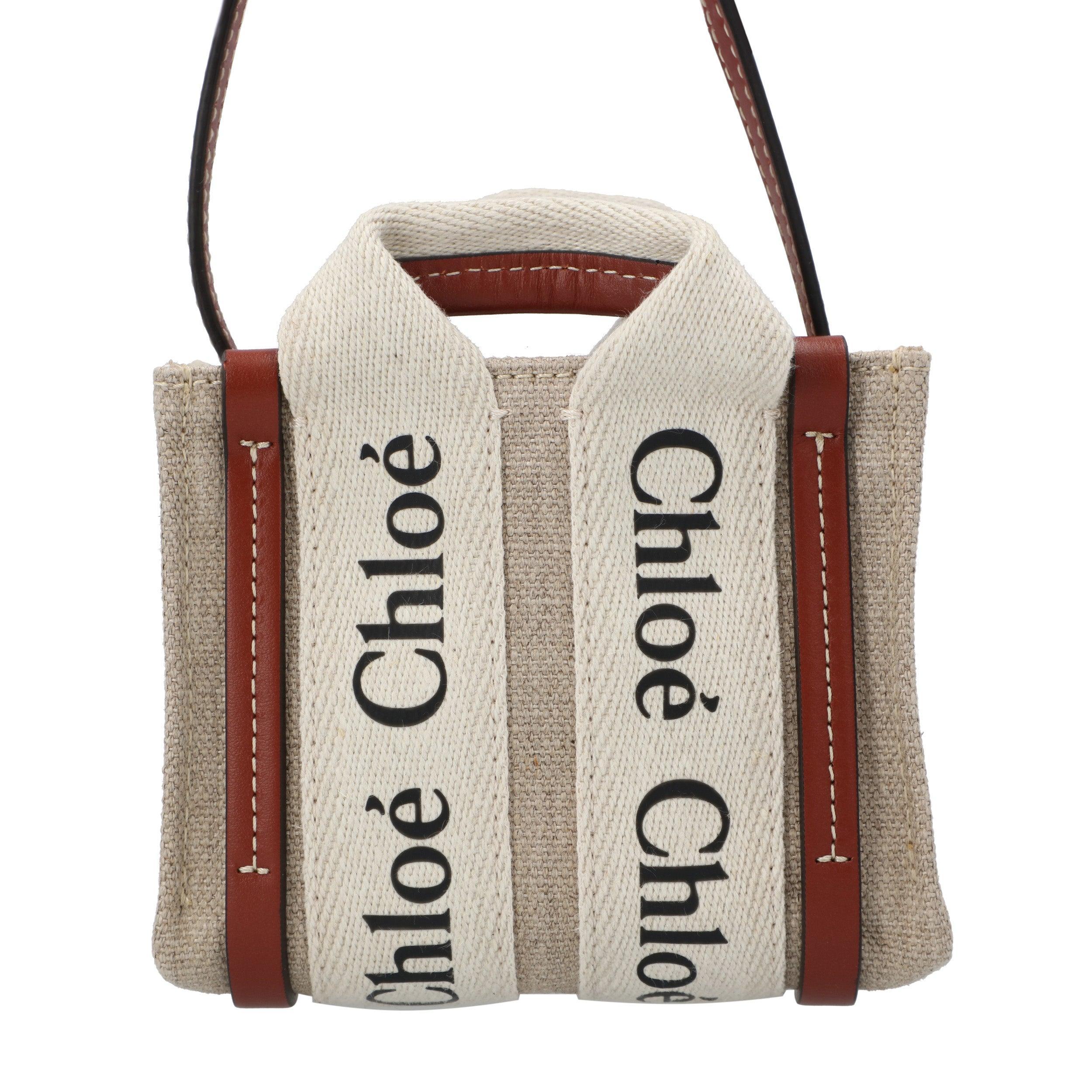 CHLOÉ Woody Nano Tote Brown In White Product Image