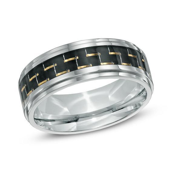 Men's 9.0mm Black Carbon Fiber Comfort Fit Stainless Steel Wedding Band Product Image