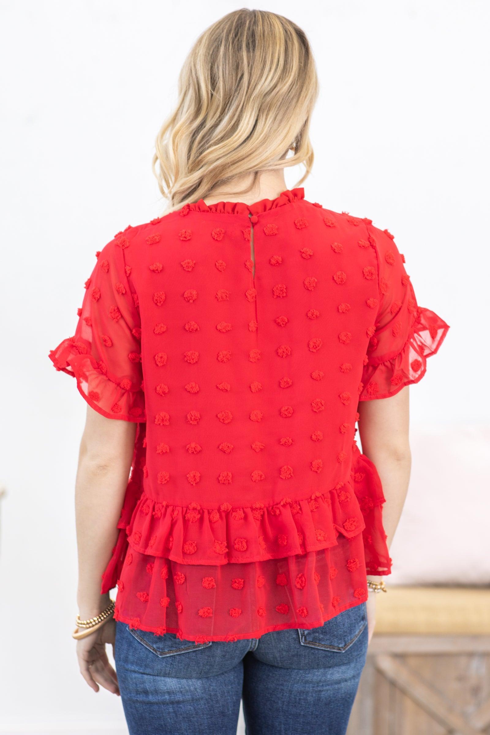 Red Swiss Dot Babydoll Woven Top Product Image