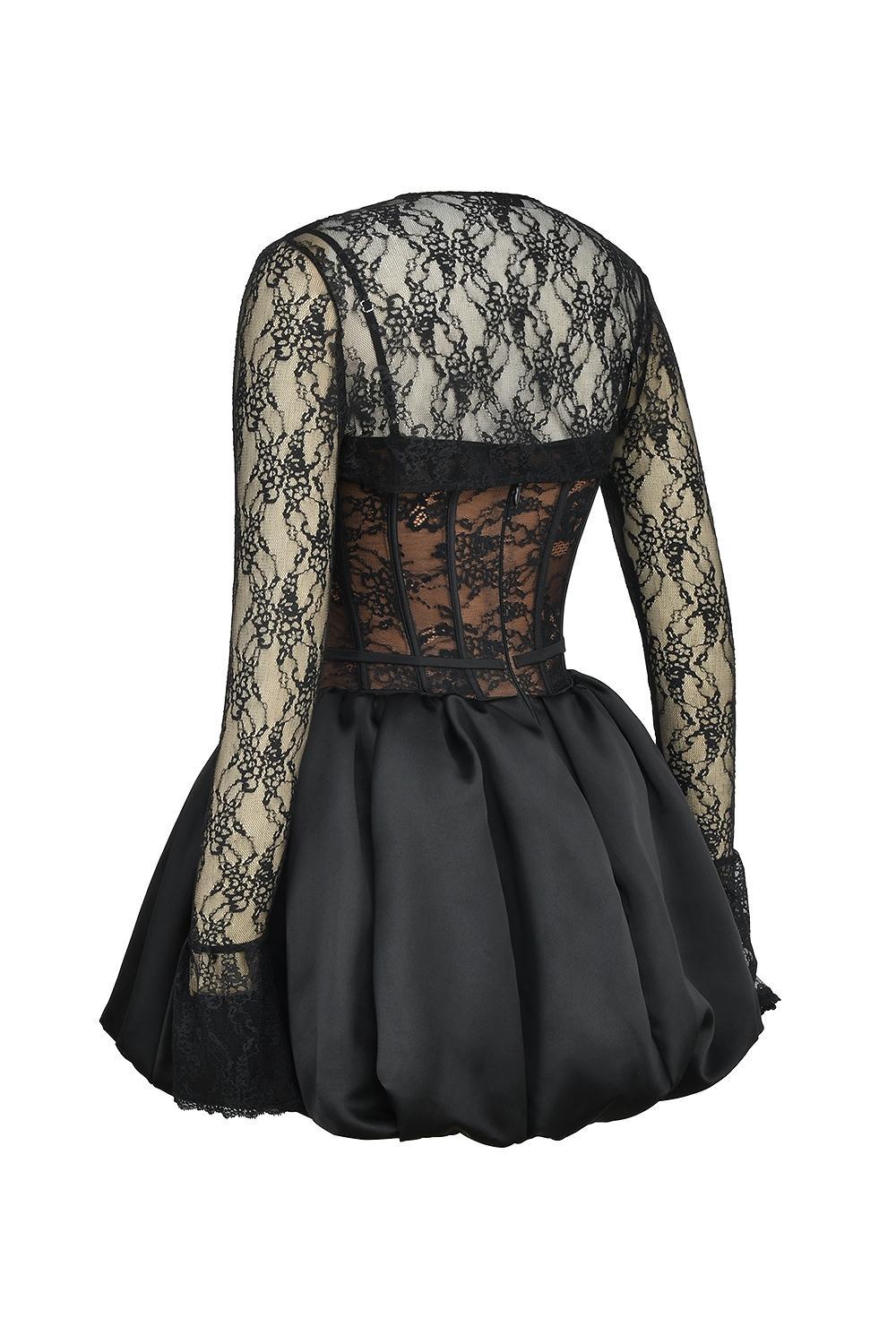 Beauty Black Lace Puffball Mini Dress Product Image