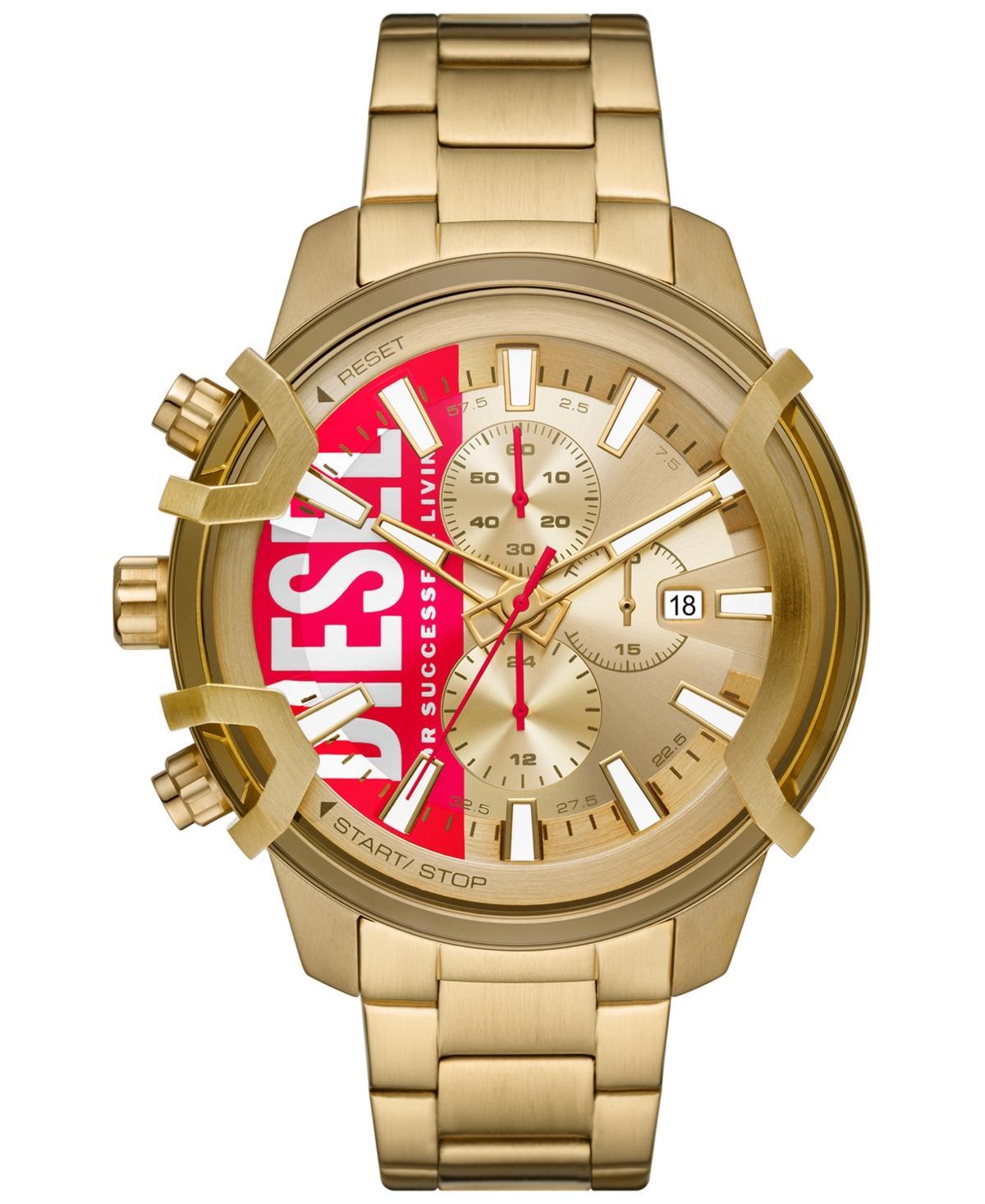 Diesel Mens Chronograph Griffed Gold-Tone Stainless Steel Bracelet Watch 48mm Product Image