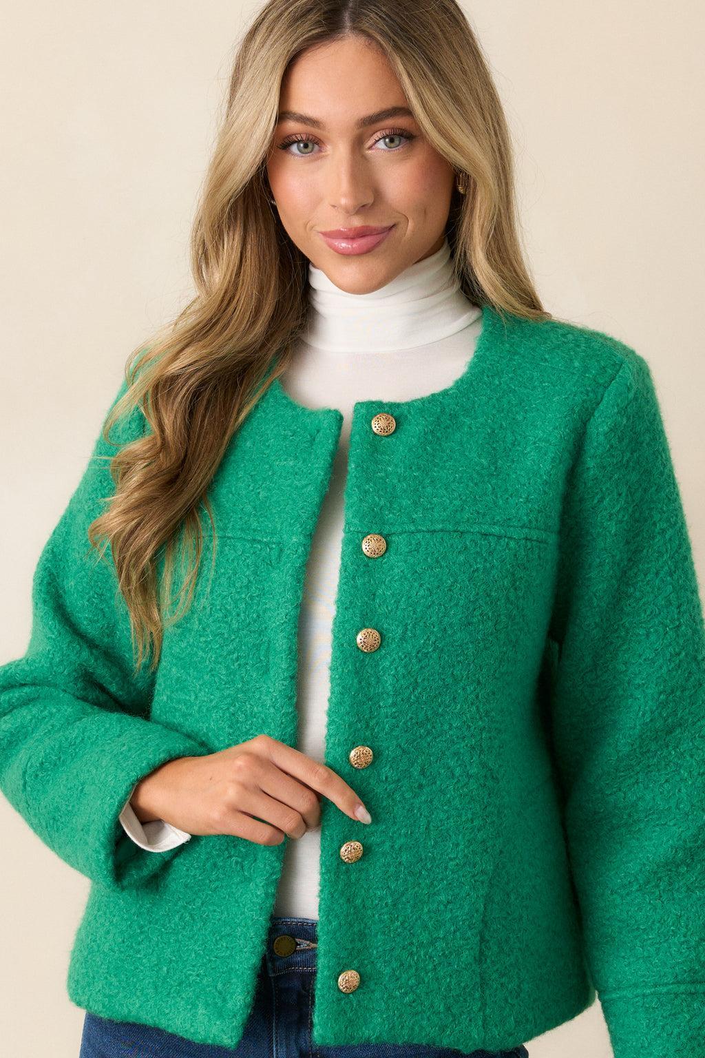 In My Heart Kelly Green Bouclé Jacket Product Image