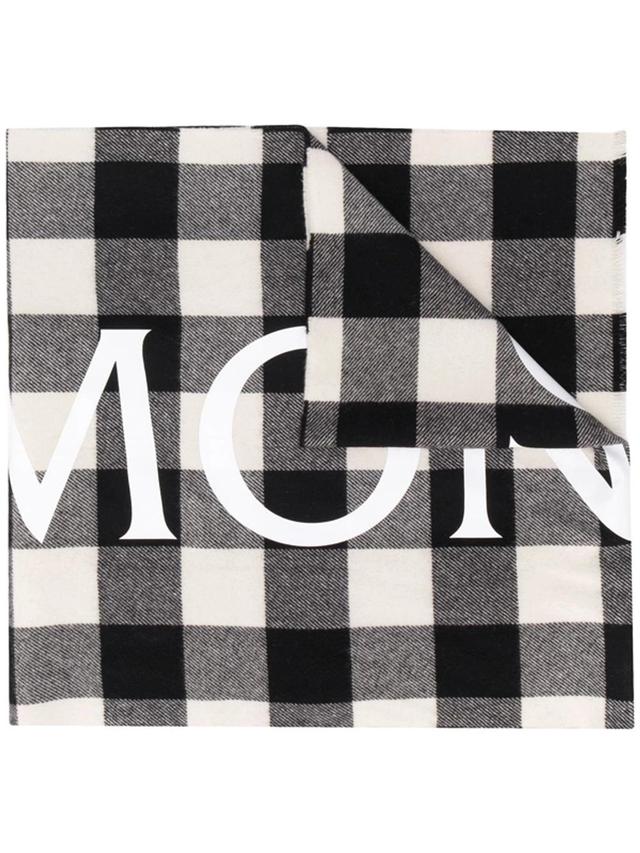 MONCLER Logo Print Checked Scarf In Open White Product Image