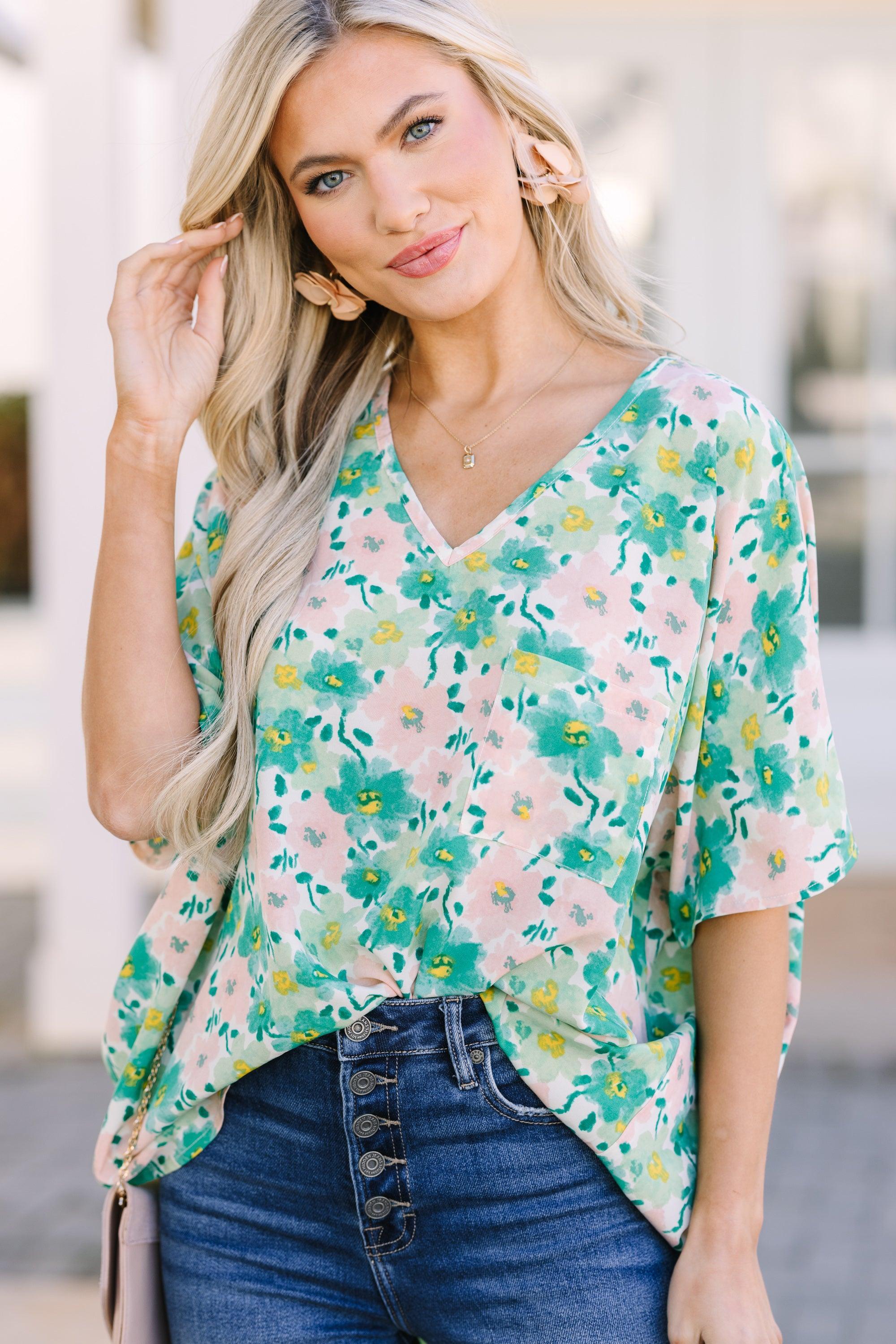 Couldn't Be Better Green Floral Top Female Product Image