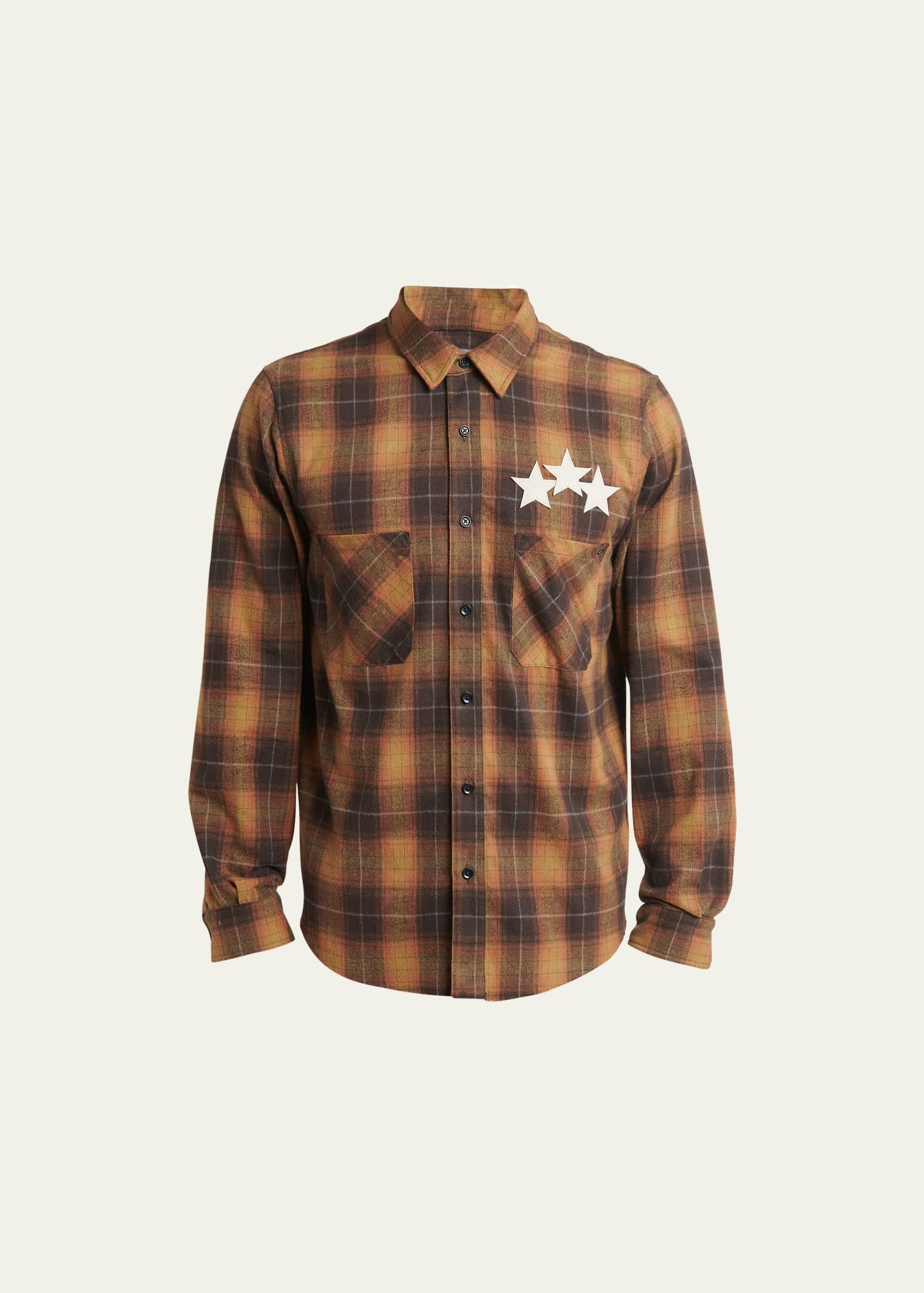 Mens Plaid Cotton Flannel Star Applique Shirt Product Image