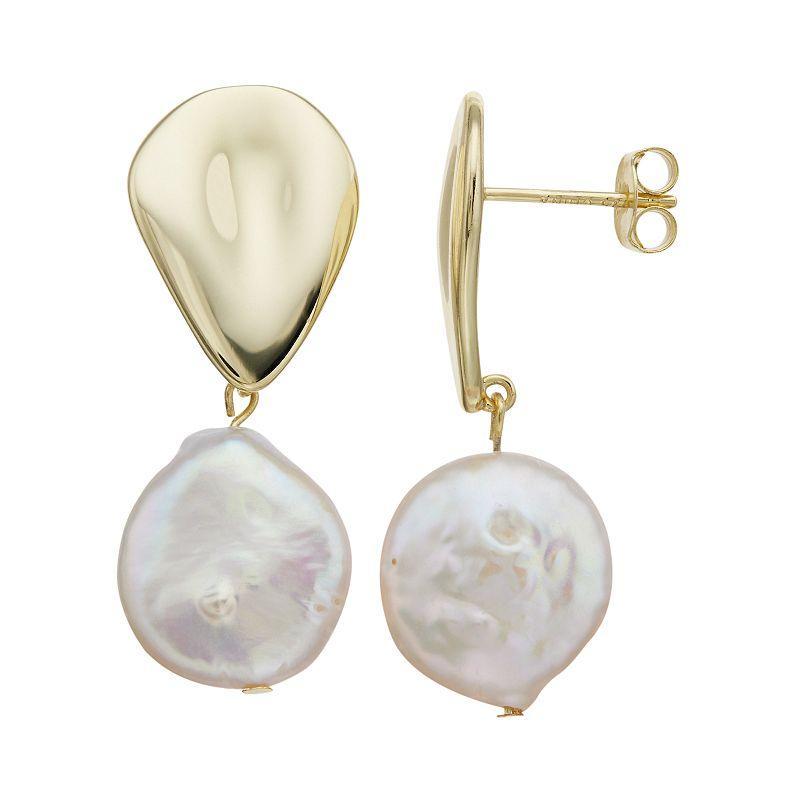 14k Gold-Plated Silver with Cultured Freshwater Pearl Raindrop Drop Earrings, Womens, Gold Tone Product Image