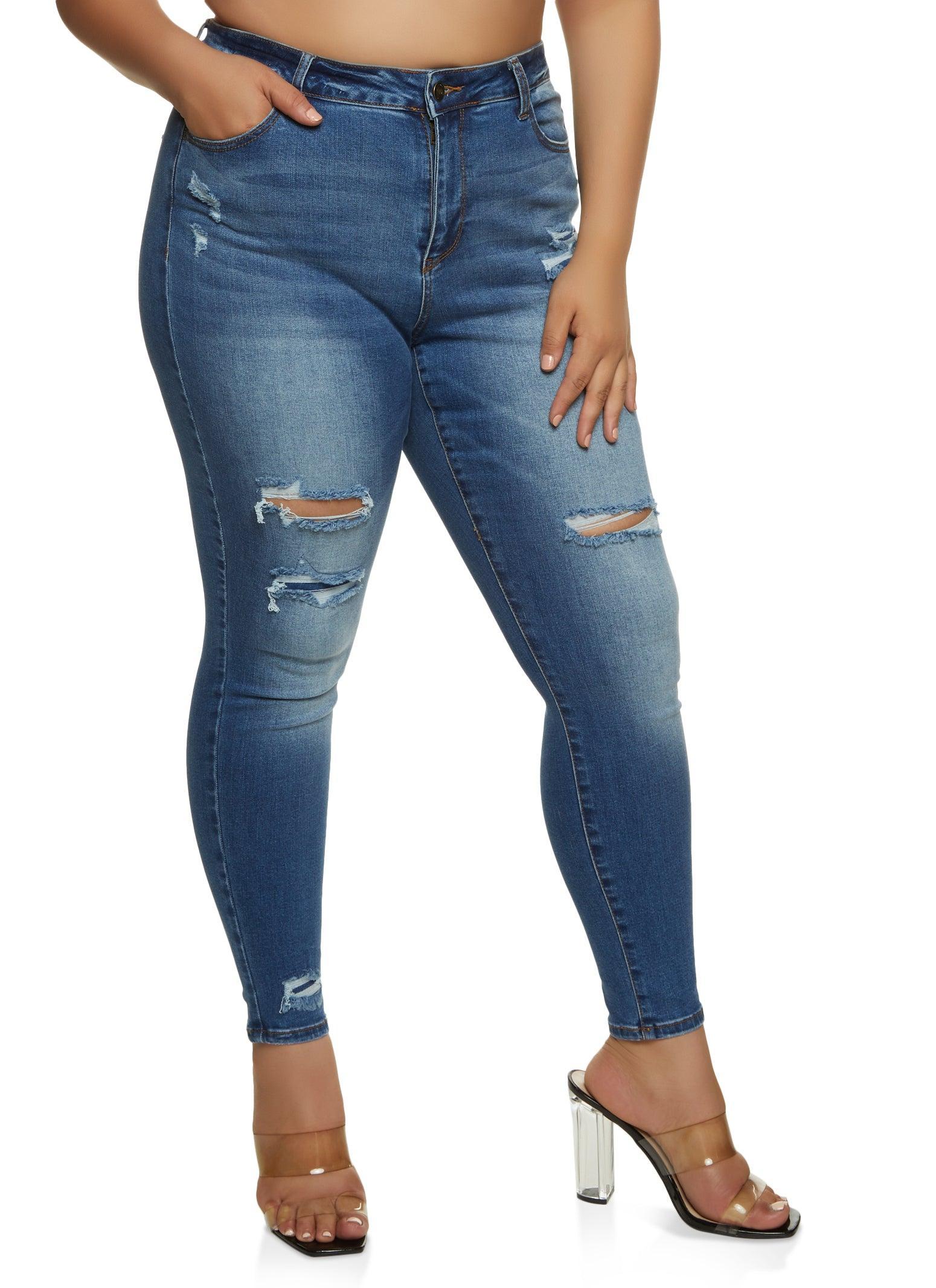 Womens Plus Size WAX Distressed High Waist Skinny Jeans Product Image