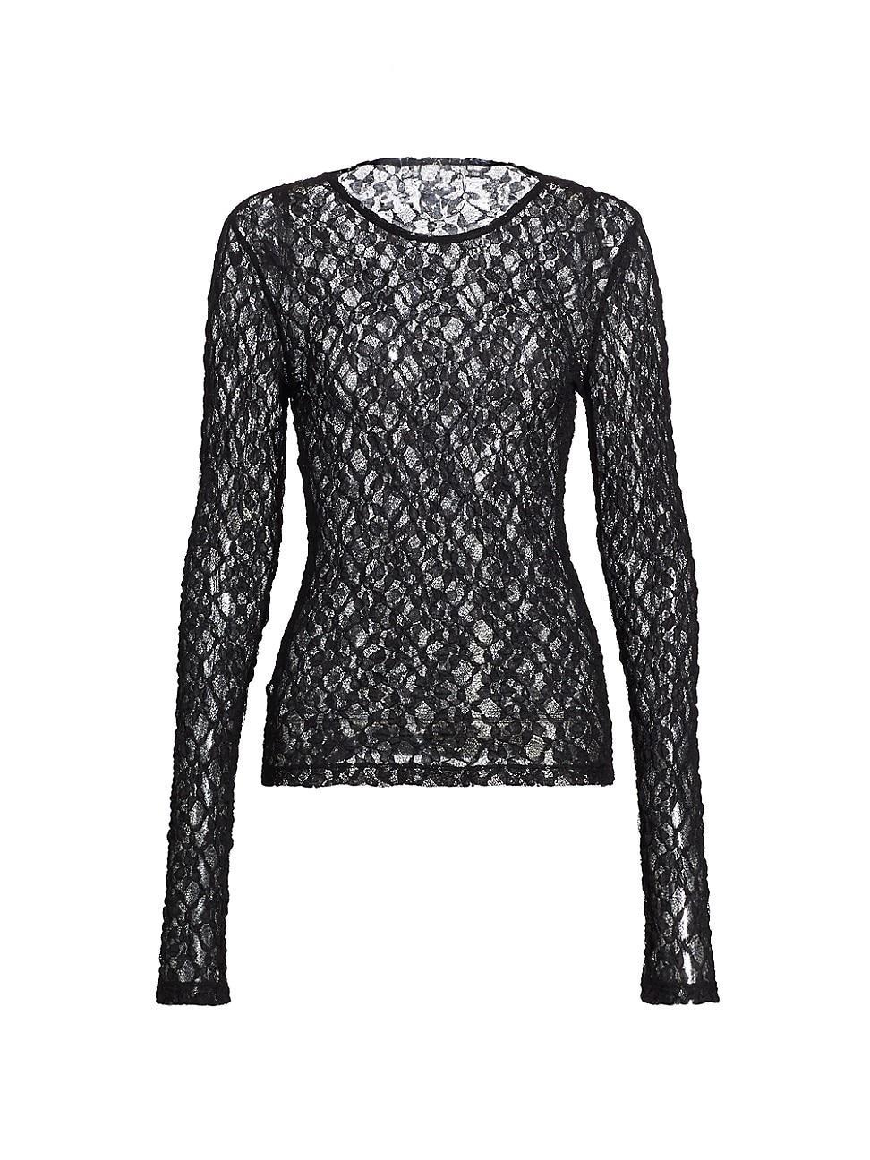 Womens Mesh Lace Long-Sleeve Top Product Image