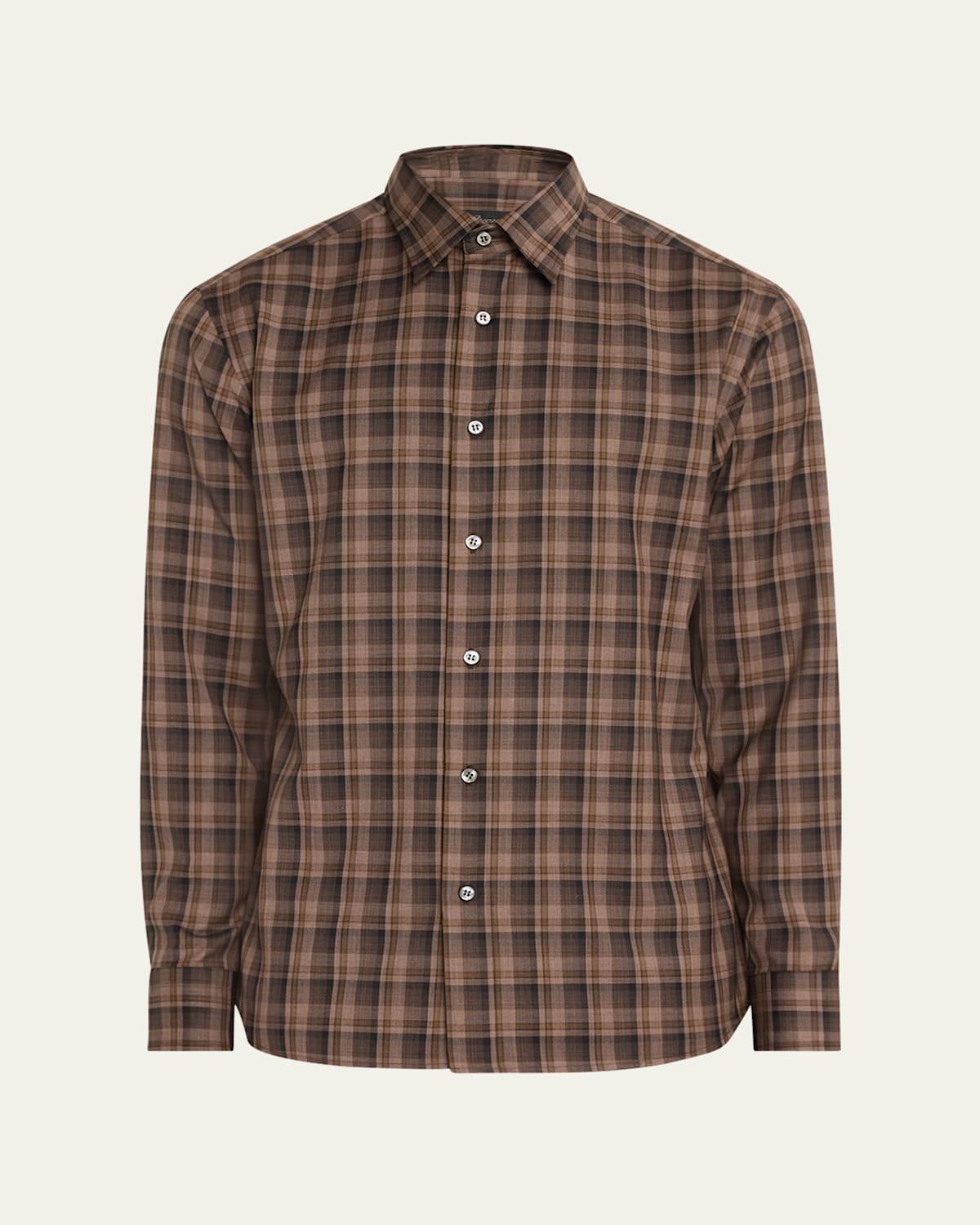 Mens Wool Check Casual Button-Down Shirt Product Image