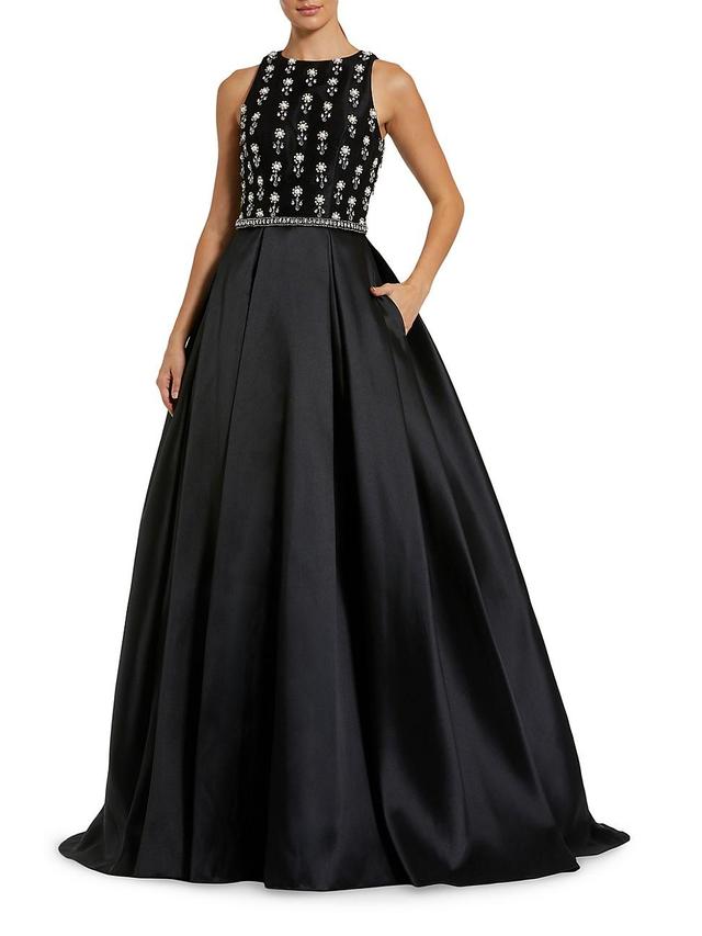 Womens Floral Beaded Satin Ballgown Product Image