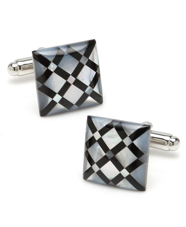 Mens White Mother-of-Pearl Diamond Cuff Links, Grey Product Image