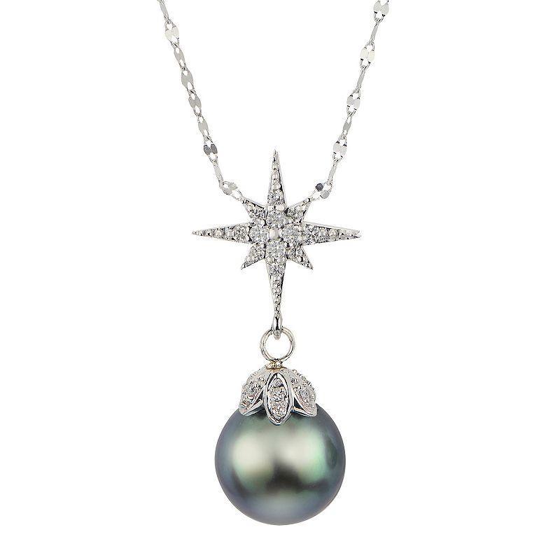 PearLustre by Imperial 14k White Gold Tahitian Cultured Pearl & 1/8 Carat T.W. Diamond Star Drop Necklace, Womens Product Image