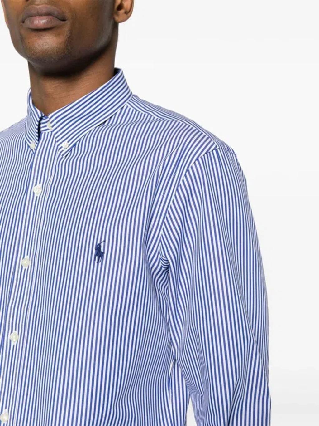 POLO RALPH LAUREN Blue And White Stretch-cotton Shirt Product Image