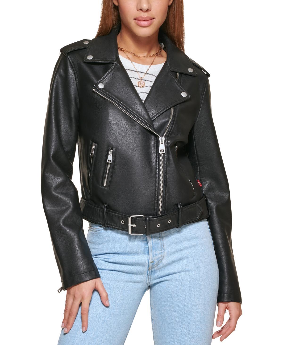 Levis Womens Faux-Leather Belted Hem Moto Jacket Product Image