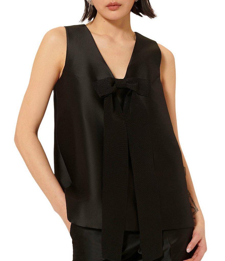 Tara Jarmon Topaze Satin V-Neck Bow Sleeveless Top Product Image