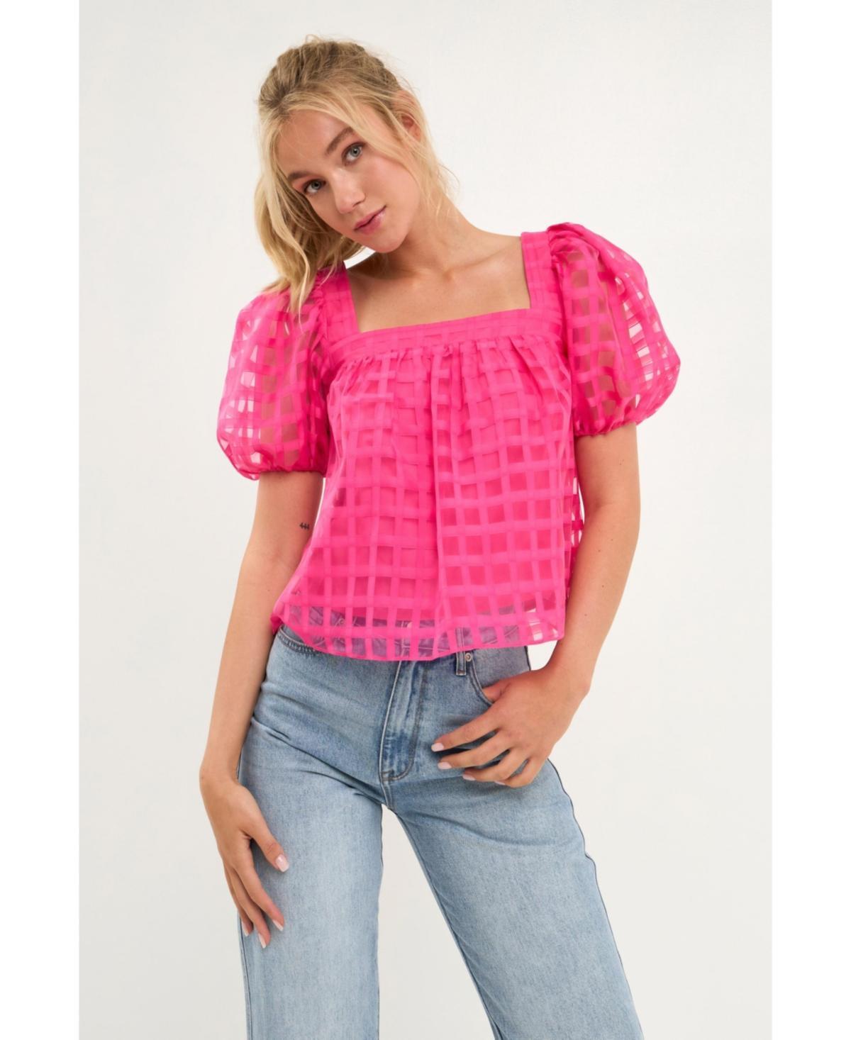 English Factory Womens Organza Gridded Square Neck Crop Top Product Image