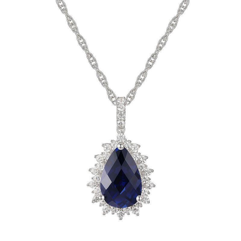 Sterling Silver Lab-Created Sapphire Pendant, Womens Product Image