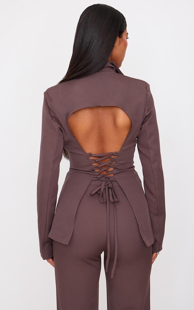 Chocolate Fitted Lace Up Back Blazer Product Image