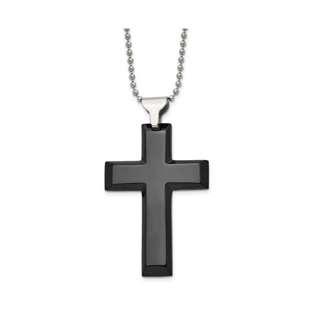 Chisel Black Ip-plated Large Cross Pendant Ball Chain Necklace Product Image