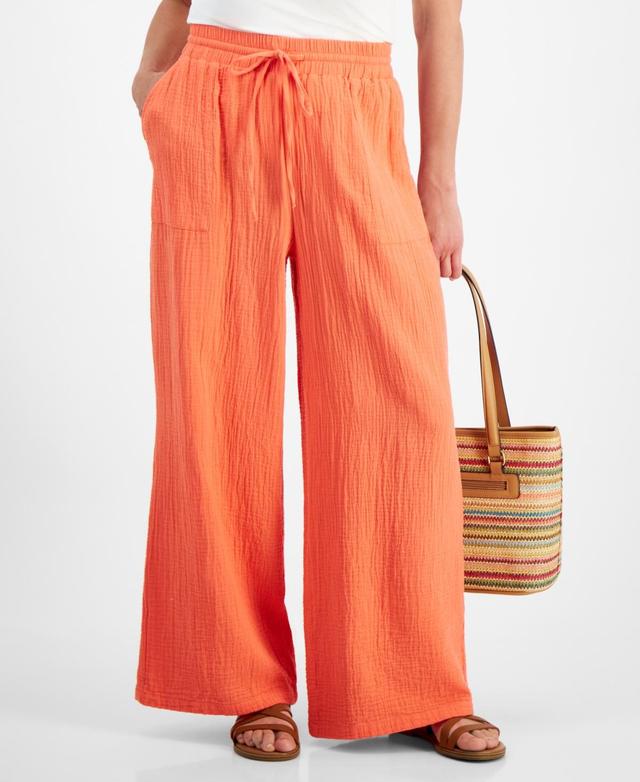 Women's Cotton Gauze Wide-Leg Pants, Created for Macy's Product Image