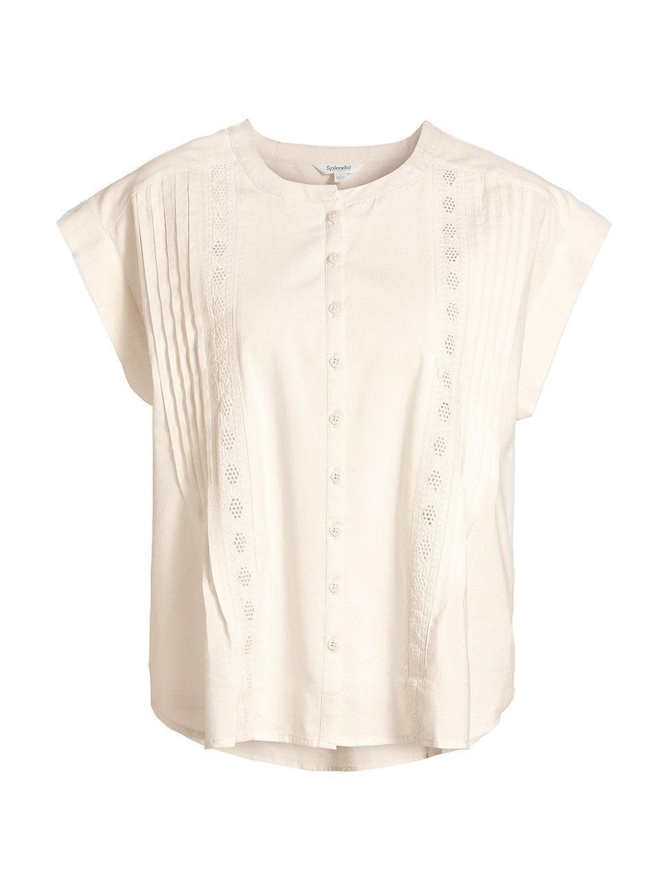 Paloma Lace Crochet-Trim Short-Sleeve Blouse Product Image