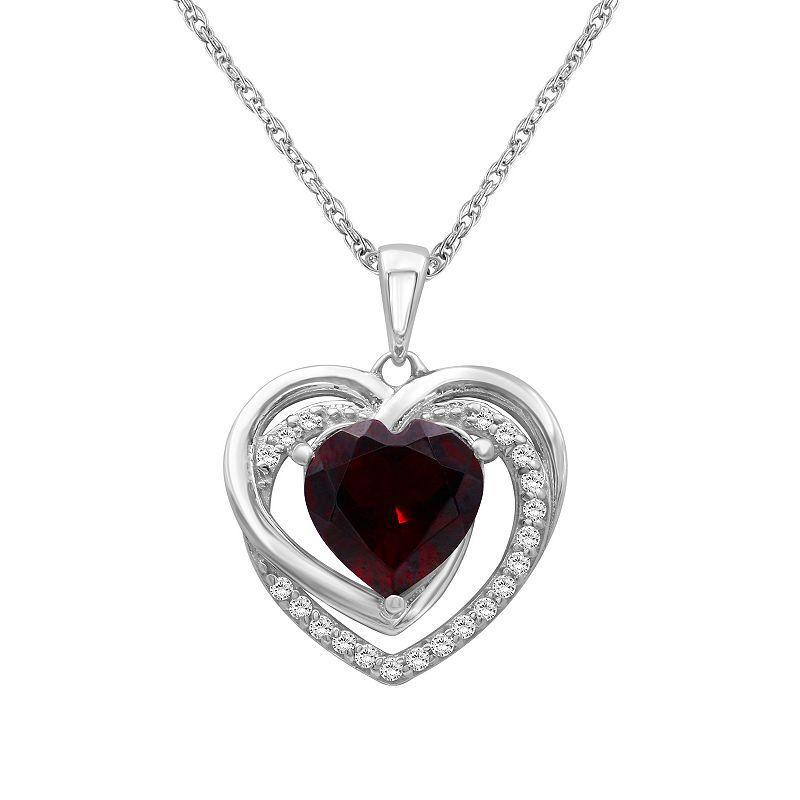 Jewelexcess Sterling Silver Garnet & 1/8 Carat T.W. Diamond Heart Pendant Necklace, Womens Product Image