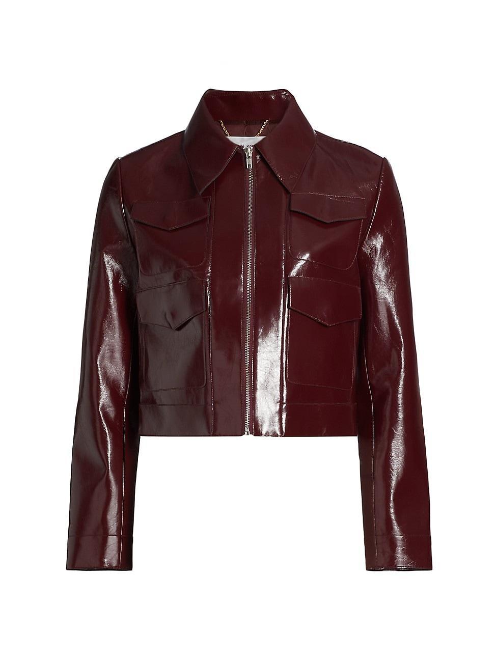 Womens Linde Faux Patent Leather Zip-Front Jacket Product Image