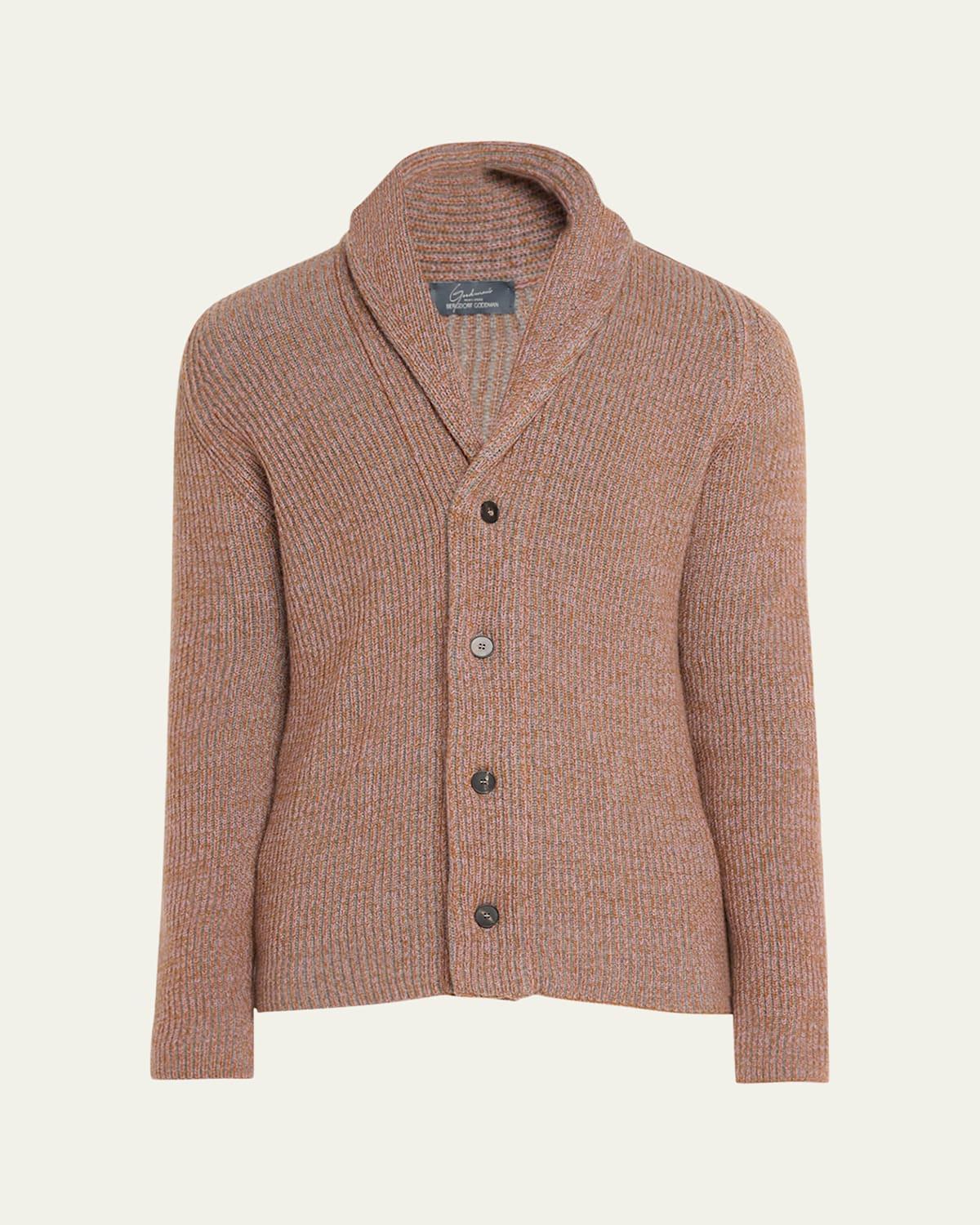 Mens Cashmere Tricolor Rib Cardigan Sweater Product Image