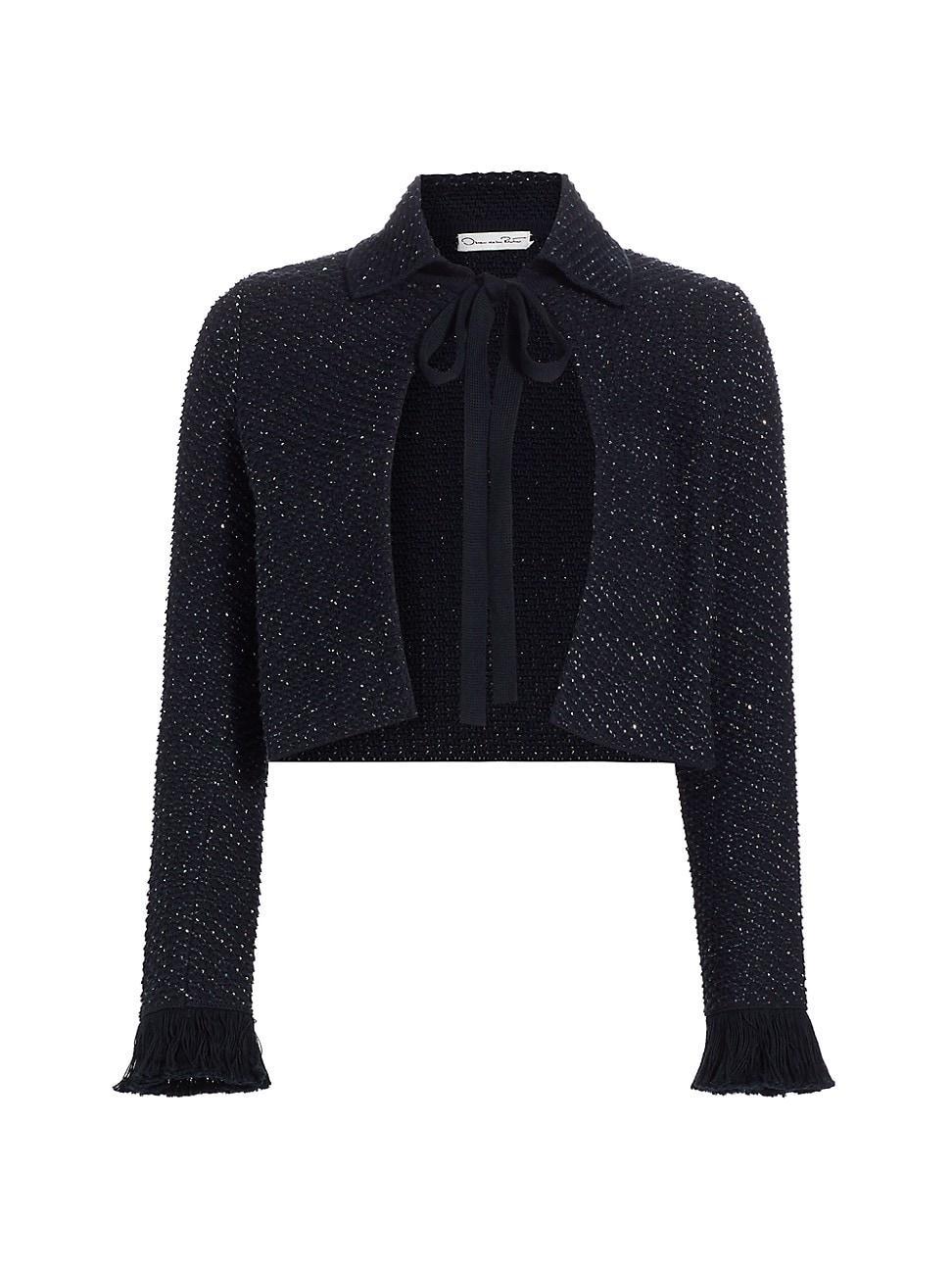 Womens Sequined Tieneck Knit Jacket Product Image