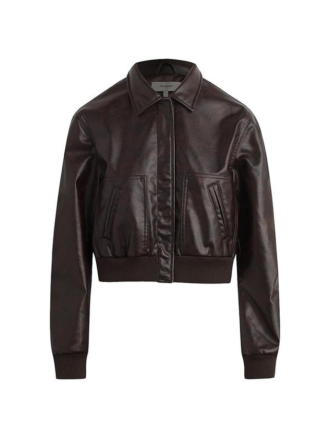 Womens Faux Leather Bomber Jacket Product Image