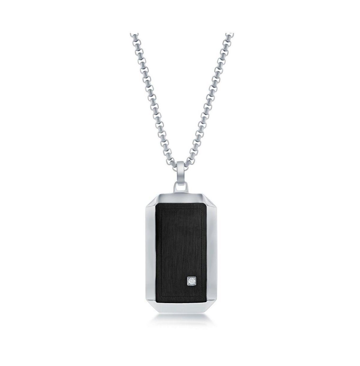 Mens Stainless Steel Black & Silver Single Cz Dog Tag Necklace Product Image