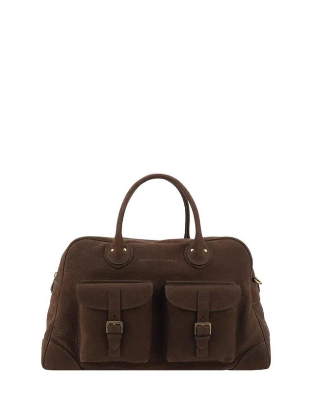 Logo-stamp Leather Weekend Bag In Brown Product Image