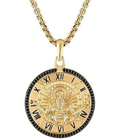 Bulova Mens Gold Tone Sterling Silver Long Double Sided Pendant Necklace Product Image