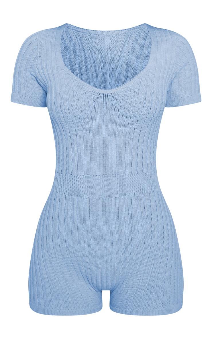  Petite Blue Short Sleeve Knitted Romper Product Image