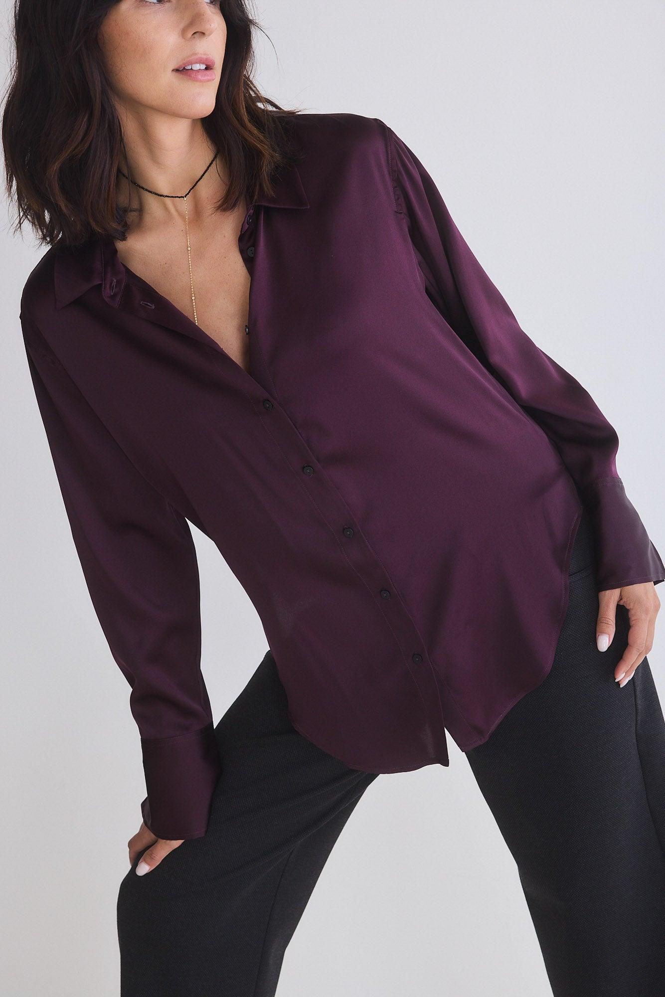 Shift Your Gaze Silk Button Down Blouse Product Image