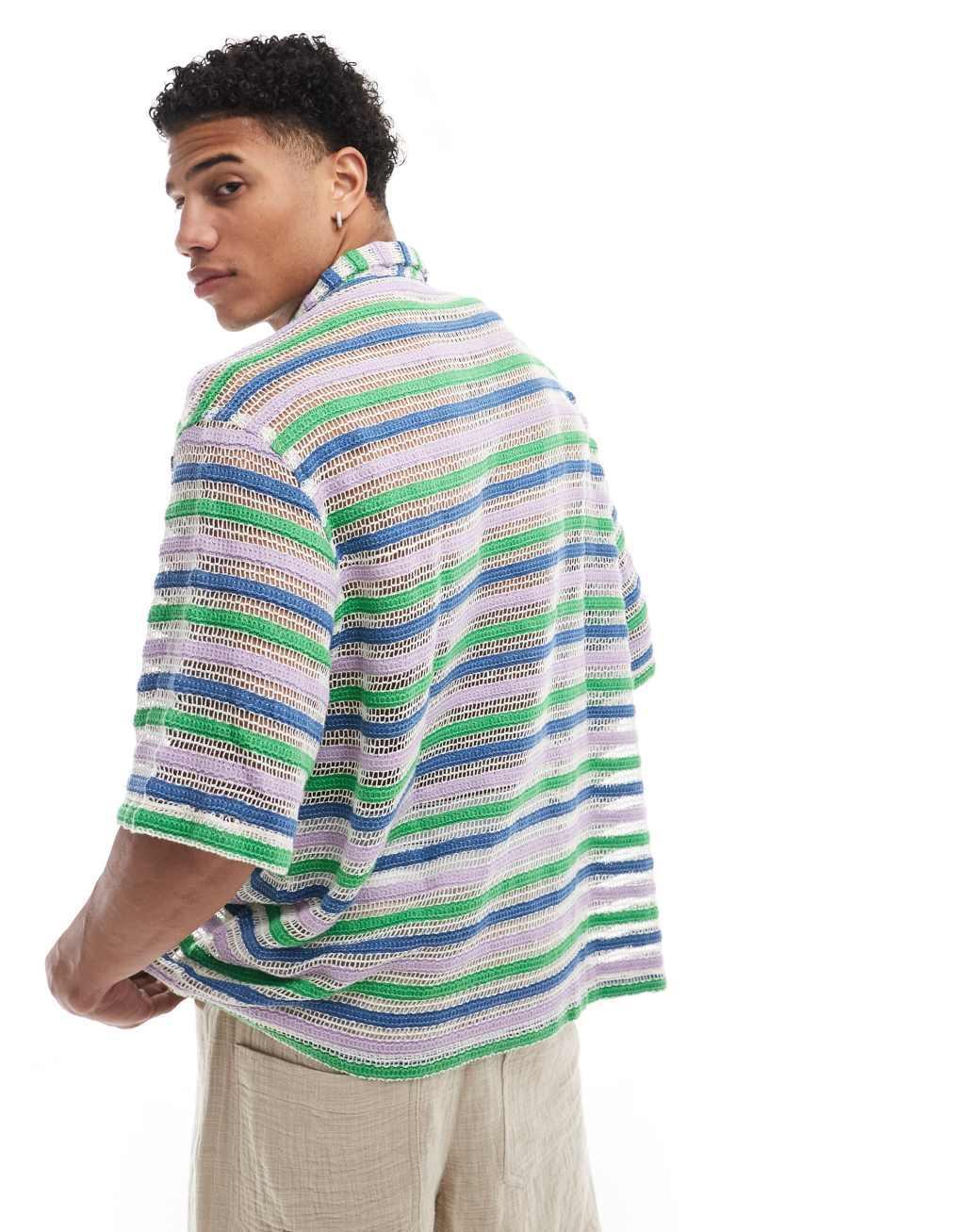 ASOS DESIGN boxy oversized revere crochet shirt Product Image