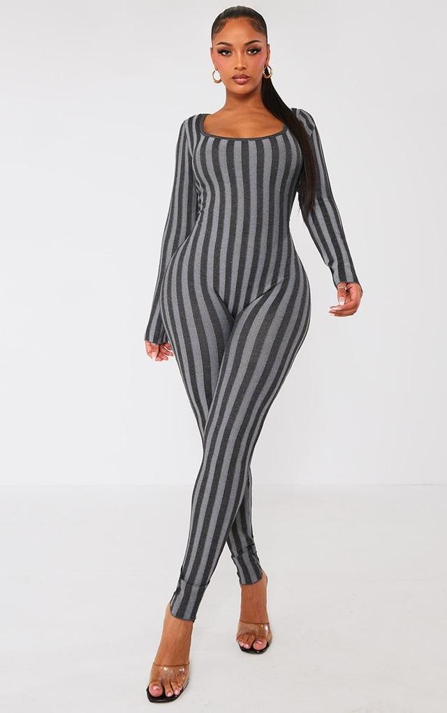 Shape Charcoal Knit Contrast Scoop Neck Jumpsuit Product Image