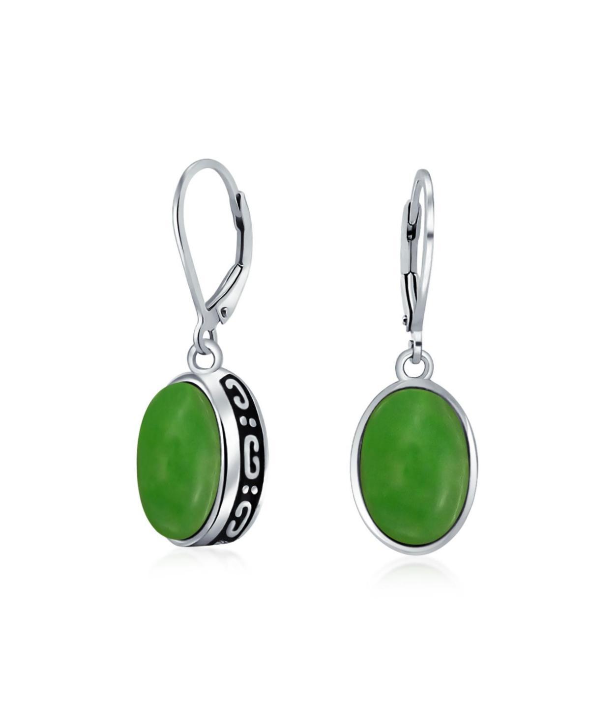 Bling Jewelry Western Style 3.2CT Natural Dyed Quartz Green Color Oval Bezel Set Lever Back Dangle Earrings For Women Sterling Silver Product Image